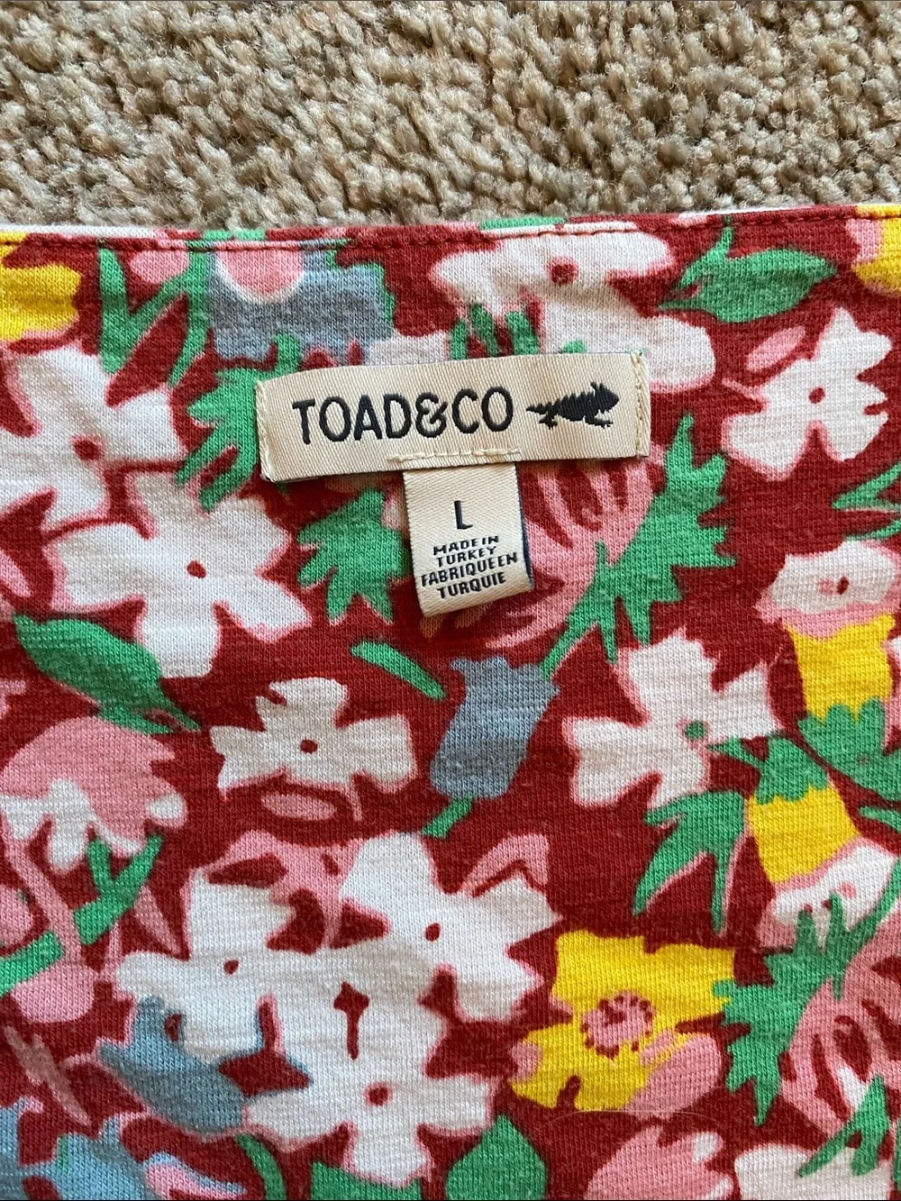 Toad&Co Red Floral Short-Sleeve Dress with Multi-Color Blooms - Picture 2 of 6